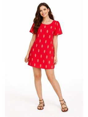 2/$30 Mata Traders Cherry Red Ikat A-Line Dress M 100% Cotton New